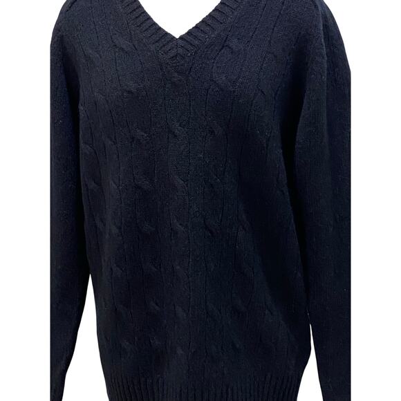 CARRAIG DONN IRELAND 100 Wool Navy Vneck Cableknit Sweater SMALL Preppy Academia - Picture 3 of 6